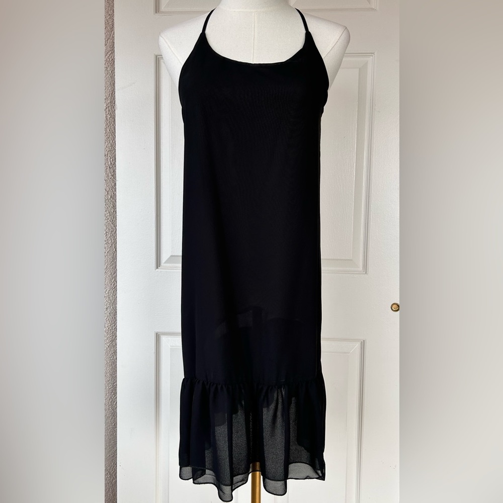 Measeor Brand Semi-Sheer Shift Dress Ruffle‎ Hem Small